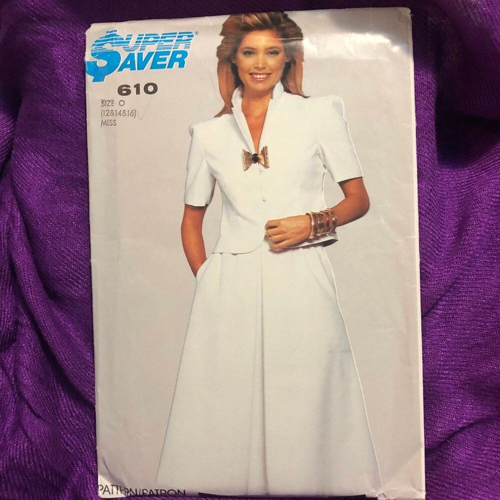 Simplicity Pattern 610 suit with midi skirt puff sleeve blazer sz 12 14 16